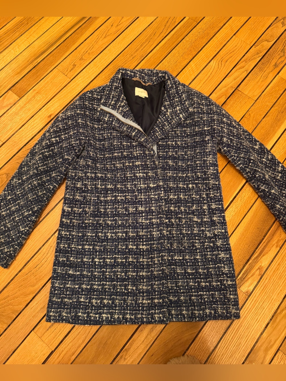 J. Crew Navy and White Tweed Zip-Front Jacket